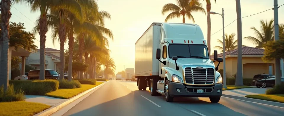 Carrier delivering vehicle in a Florida neighborhood during covered car transport.